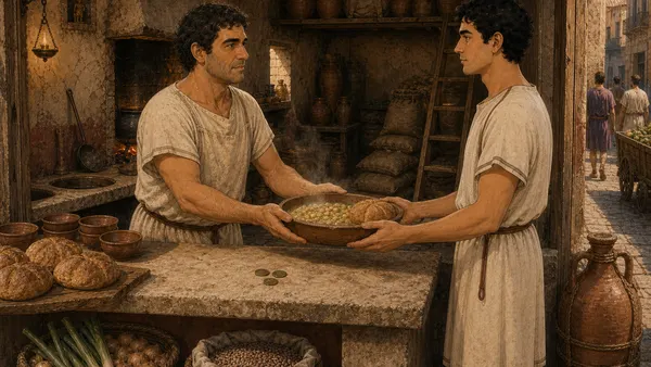 The bakery counter where Marcus spends part of his wage on bread